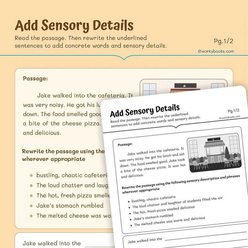 Add Sensory Details — ela worksheet for Grade 5, page 1 of 3
