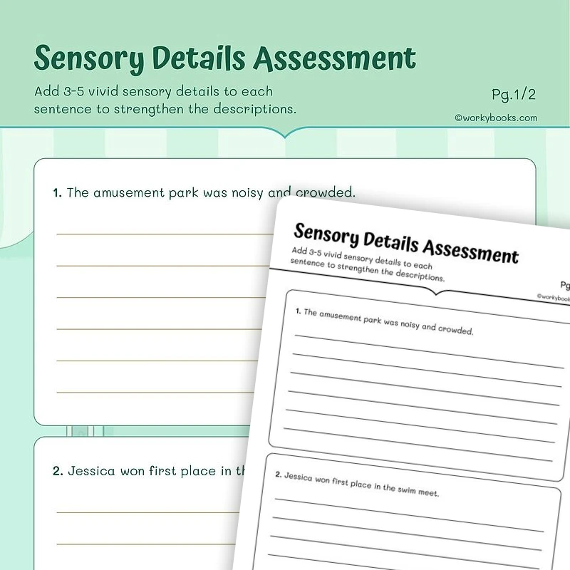 Sensory Details Assessment — ela worksheet for Grade 5, page 1 of 3