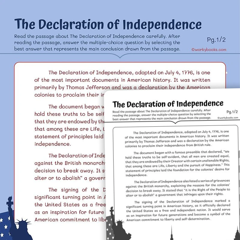 The Declaration of Independence — ela worksheet for Grade 5, page 1 of 3