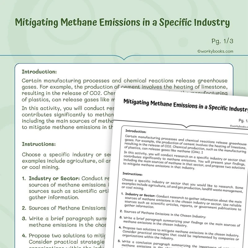 Mitigating Methane Emissions in a Specific Industry — ela worksheet for Grade 5, page 1 of 3