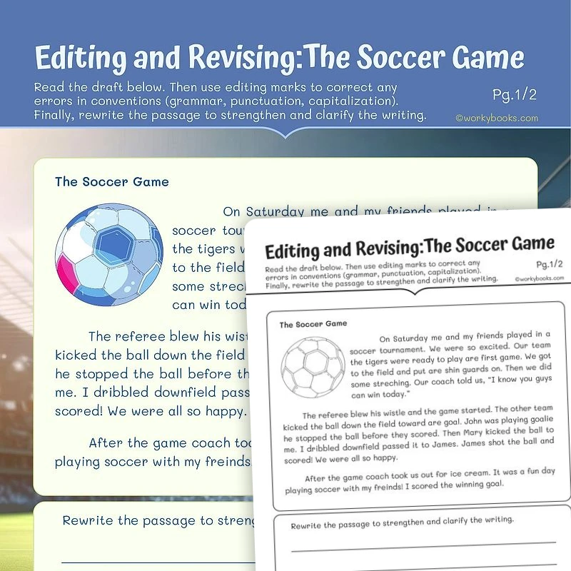 Editing and Revising:The Soccer Game — worksheet, page 1 of 3