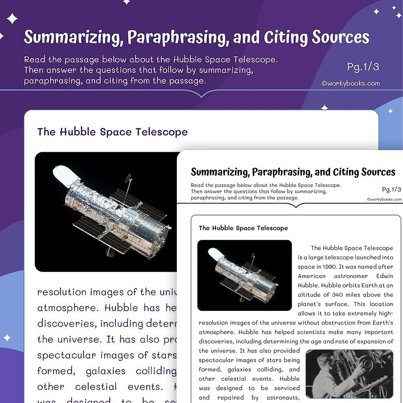 Summarizing, Paraphrasing, and Citing Sources — ela worksheet for Grade 5, page 1 of 3