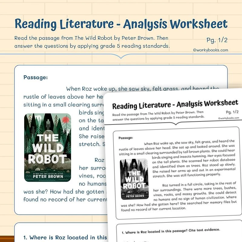 Reading Literature — Analysis Worksheet — ela worksheet for Grade 5, page 1 of 3