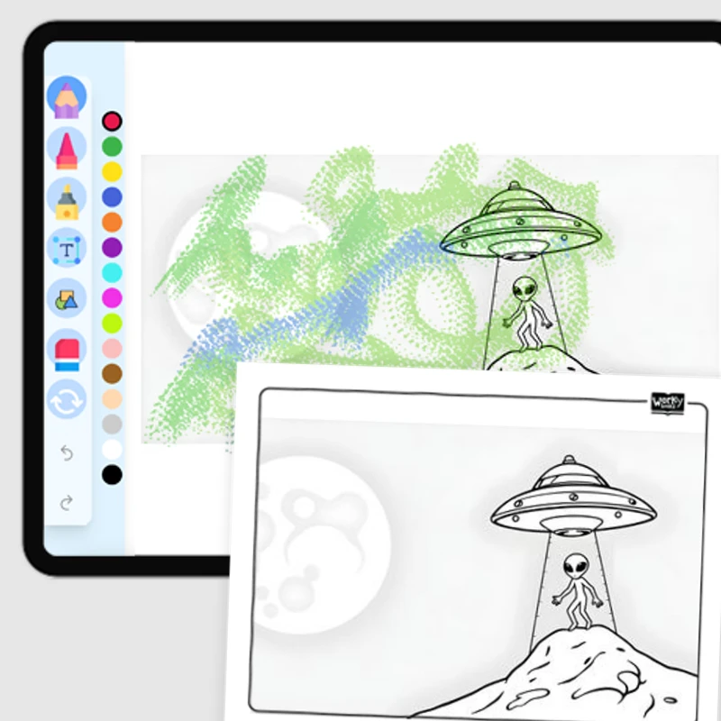 Alien Beaming Down — coloring-pages coloring page for Grade 1, Grade 2, Grade 3, Grade 4, Grade 5, page 1 of 1