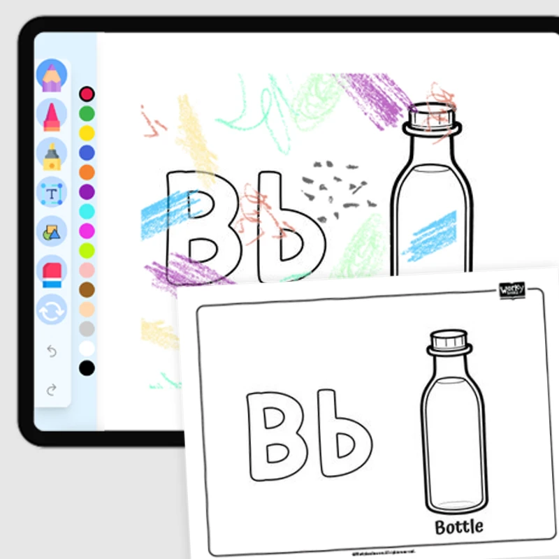 B for Bottle - Everyday Objects — coloring-pages coloring page for Grade 1, Grade 2, Grade 3, Grade 4, Grade 5, page 1 of 1