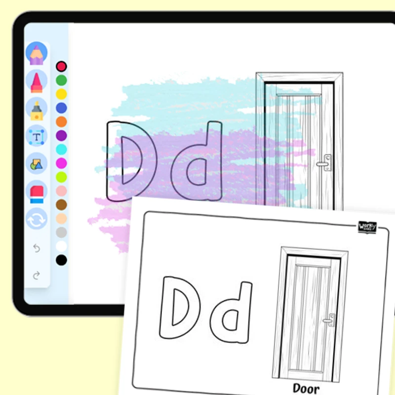 D for Door - Everyday Objects — coloring-pages coloring page for Grade 1, Grade 2, Grade 3, Grade 4, Grade 5, page 1 of 1