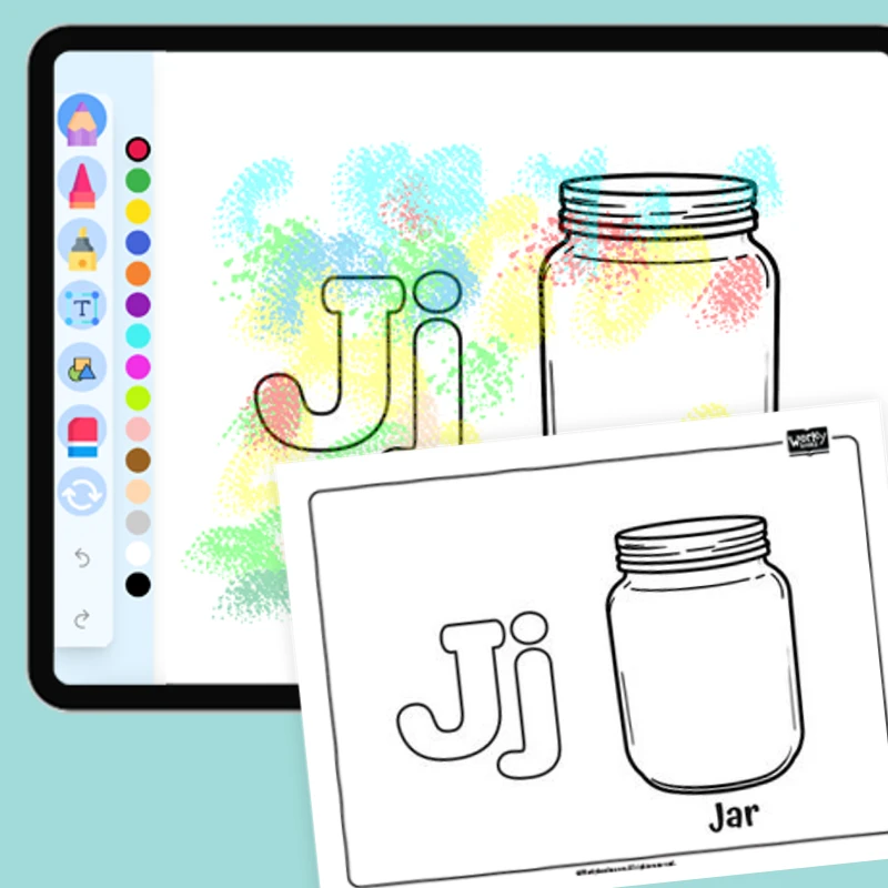 J for Jar - Everyday Objects — coloring-pages coloring page for Grade 1, Grade 2, Grade 3, Grade 4, Grade 5, page 1 of 1