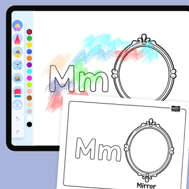 M for Mirror - Everyday Objects — coloring-pages coloring page for Grade 1, Grade 2, Grade 3, Grade 4, Grade 5, page 1 of 1