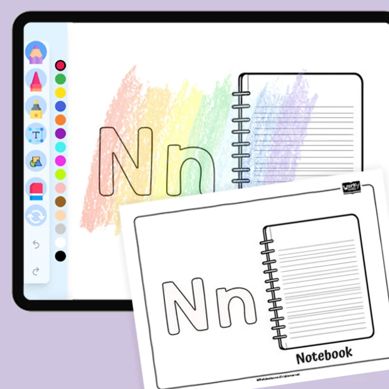 N for Notebook - Everyday Objects — coloring-pages coloring page for Grade 1, Grade 2, Grade 3, Grade 4, Grade 5, page 1 of 1