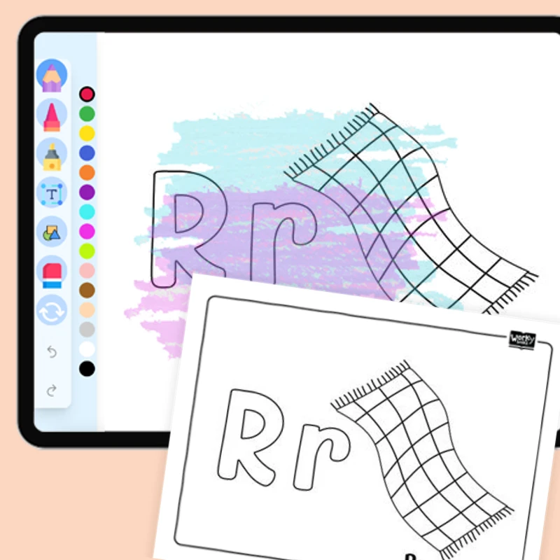 R for Rug - Everyday Objects — coloring-pages coloring page for Grade 1, Grade 2, Grade 3, Grade 4, Grade 5, page 1 of 1