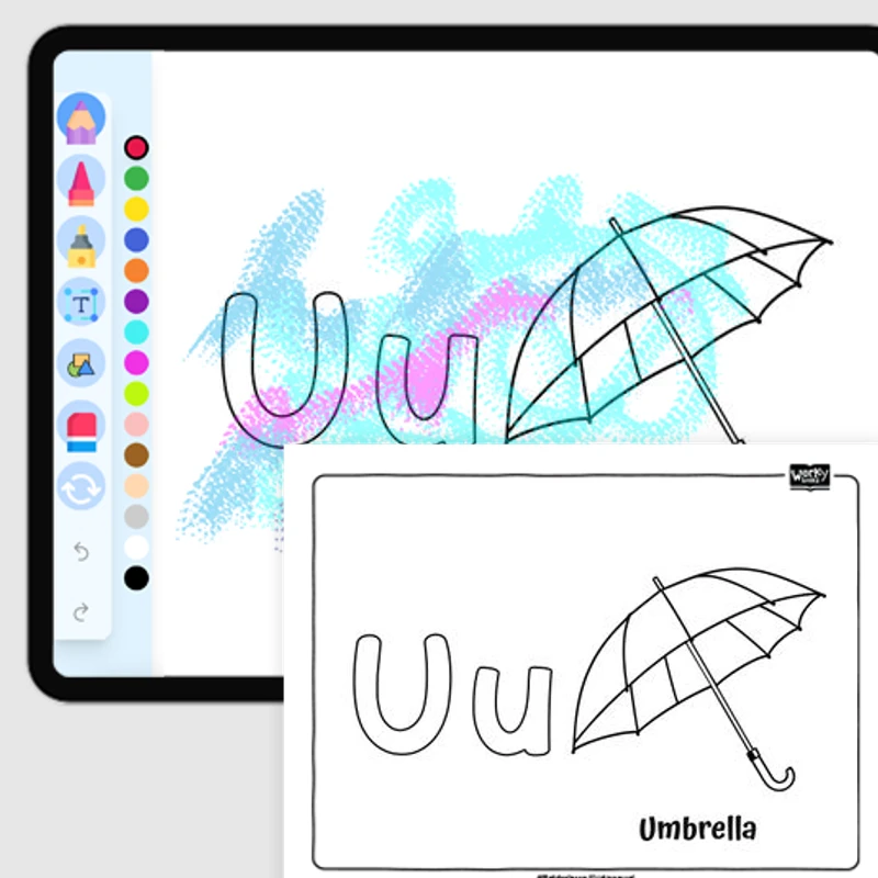 U for Umbrella - Everyday Objects — coloring-pages coloring page for Grade 1, Grade 2, Grade 3, Grade 4, Grade 5, page 1 of 1