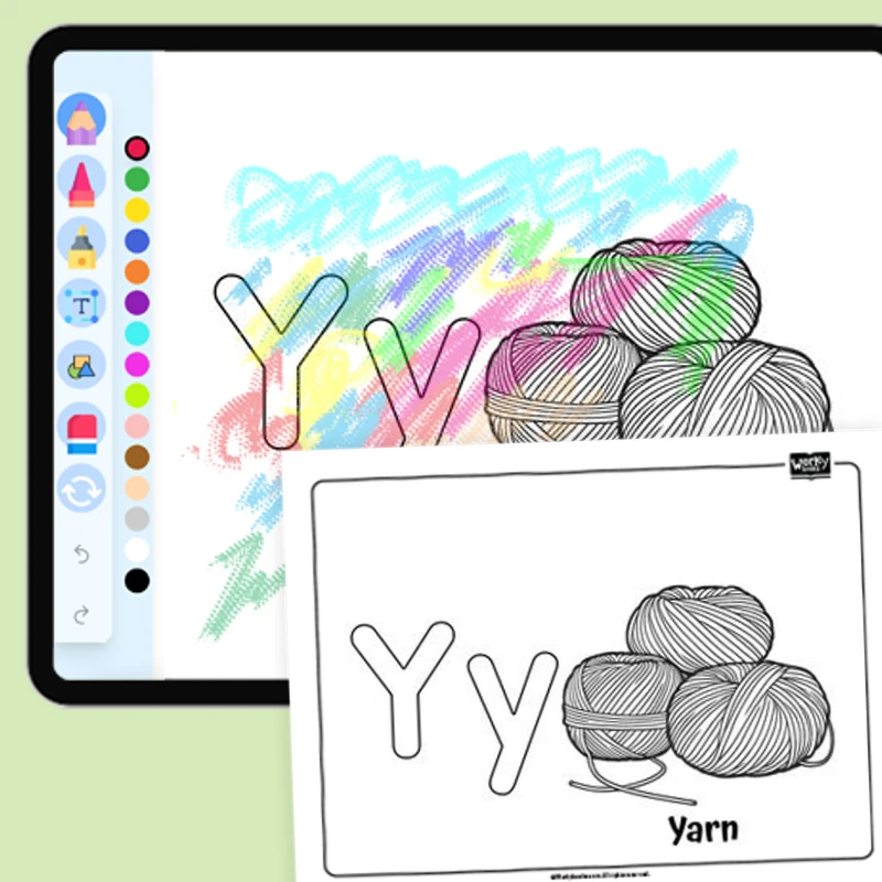Y for Yarn - Everyday Objects — coloring-pages coloring page for Grade 1, Grade 2, Grade 3, Grade 4, Grade 5, page 1 of 1