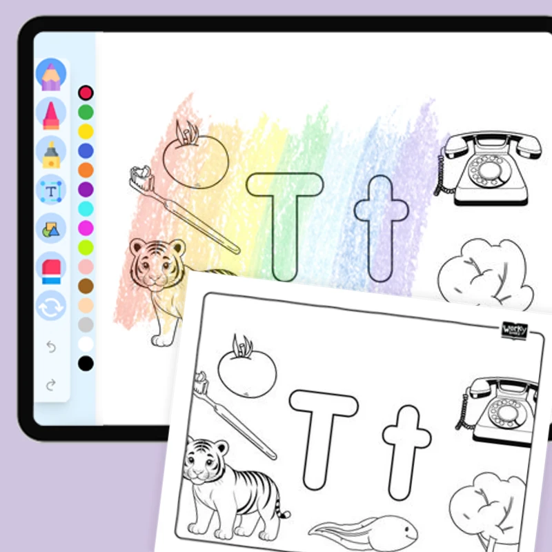 Letter T — coloring-pages coloring page for Grade 1, Grade 2, Grade 3, Grade 4, Grade 5, page 1 of 1