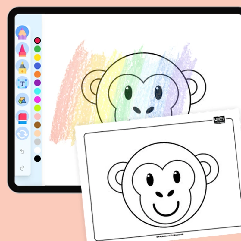 Animal face - Monkey — coloring-pages coloring page for Grade 1, Grade 2, Grade 3, Grade 4, Grade 5, page 1 of 1
