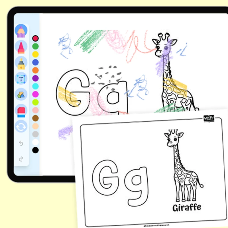 Gentle Giraffe, Alphabet G — coloring-pages coloring page for Grade 1, Grade 2, Grade 3, Grade 4, Grade 5, page 1 of 1