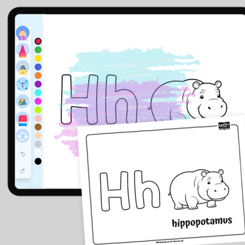Happy Hippo, Alphabet H — coloring-pages coloring page for Grade 1, Grade 2, Grade 3, Grade 4, Grade 5, page 1 of 1