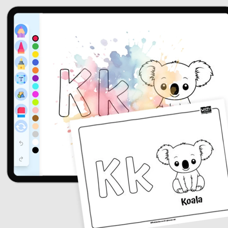 Animal Alphabet Coloring Page, Koala — coloring-pages coloring page for Grade 1, Grade 2, Grade 3, Grade 4, Grade 5, page 1 of 1