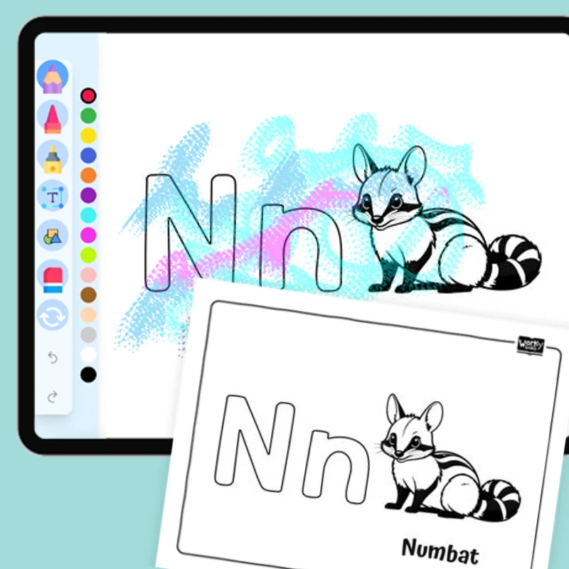 Napping Numbat, Alphabet N — coloring-pages coloring page for Grade 1, Grade 2, Grade 3, Grade 4, Grade 5, page 1 of 1