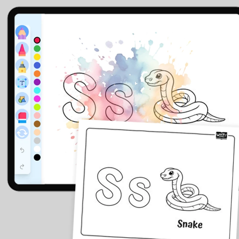 Snake, Alphabet S — coloring-pages coloring page for Grade 1, Grade 2, Grade 3, Grade 4, Grade 5, page 1 of 1
