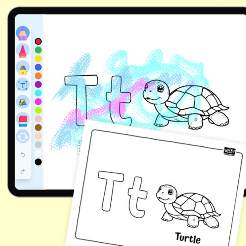 Turtle, Alphabet T — coloring-pages coloring page for Grade 1, Grade 2, Grade 3, Grade 4, Grade 5, page 1 of 1