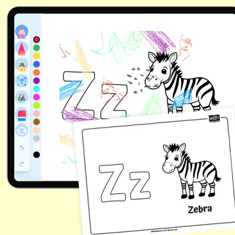 Zippy Zebra, Alphabet Z — coloring-pages coloring page for Grade 1, Grade 2, Grade 3, Grade 4, Grade 5, page 1 of 1