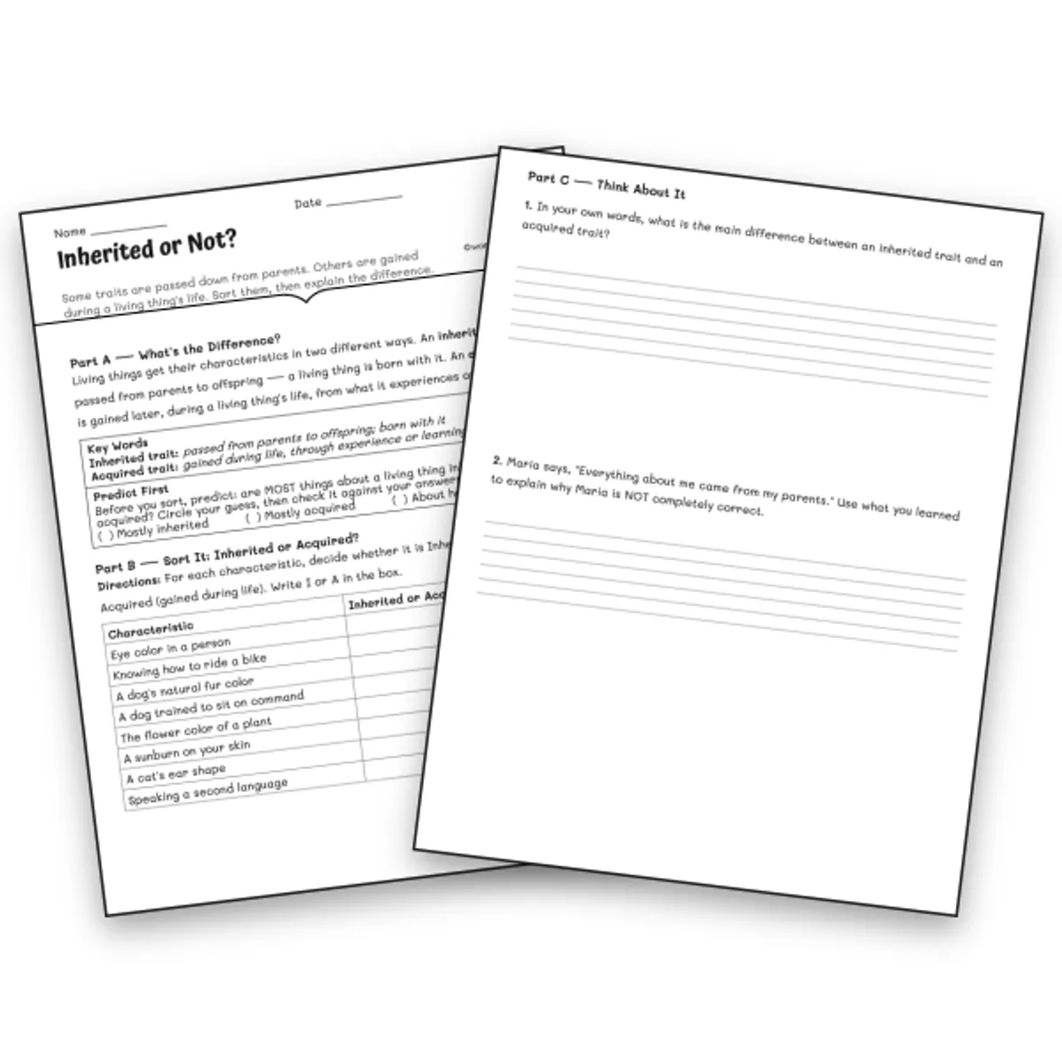 Inherited Traits Assessment — science worksheet for Grade 3, Grade 4, Grade 5, page 1 of 1