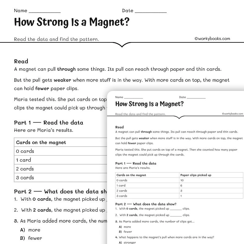 How Strong Is a Magnet? — science worksheet for Grade 3, page 1 of null