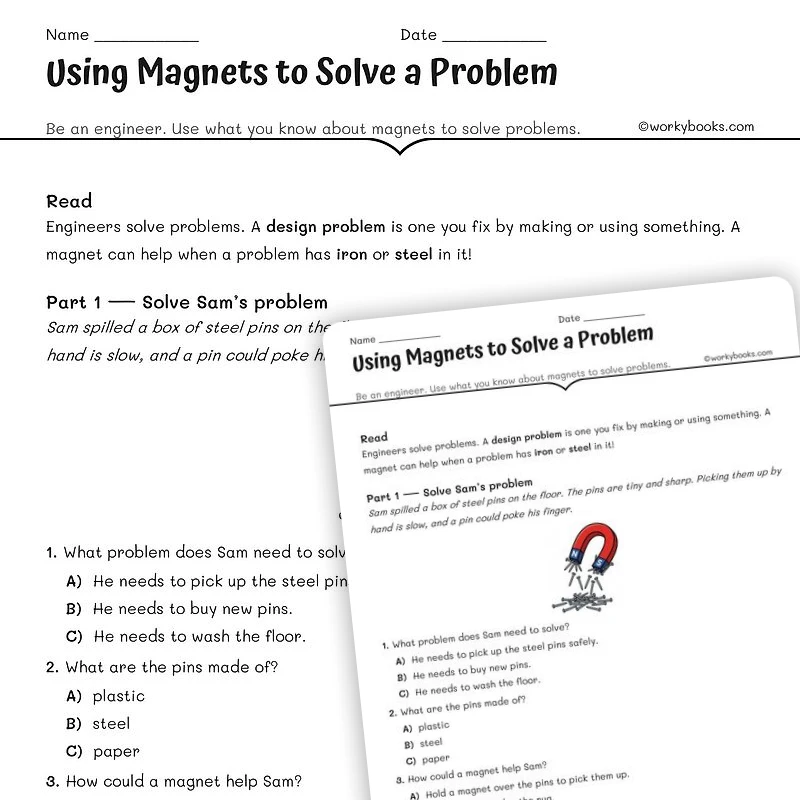 Using Magnets to Solve a Problem — science worksheet for Grade 3, page 1 of null
