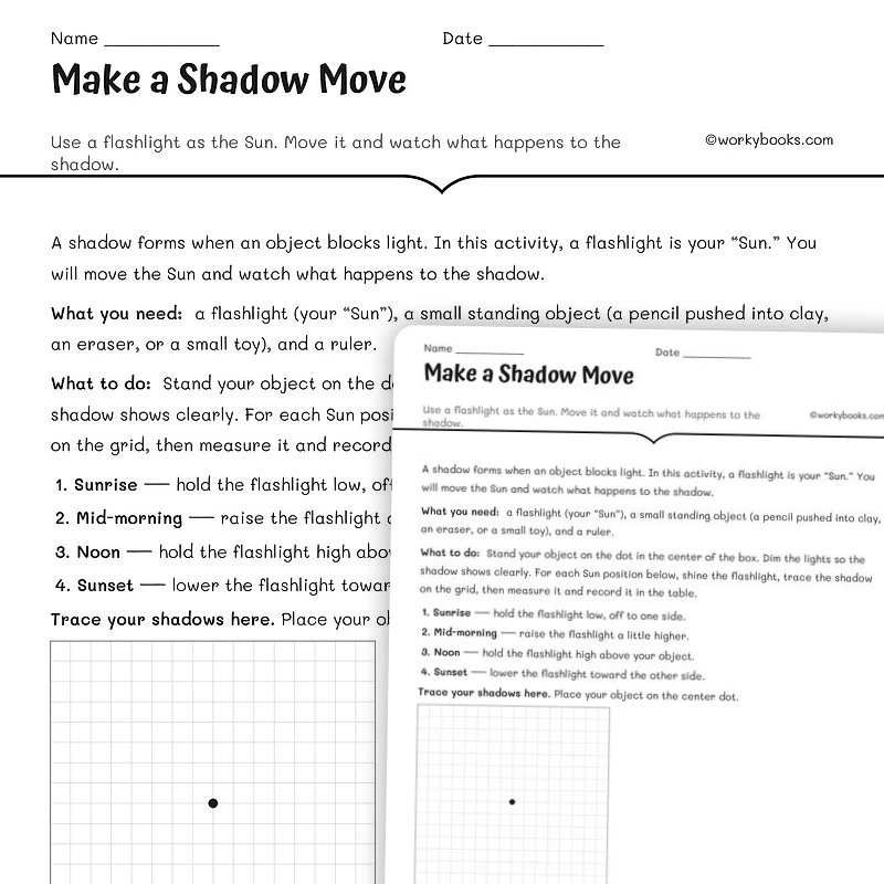 Make a Shadow Move — science worksheet for Grade 5, Grade 6, page 1 of null