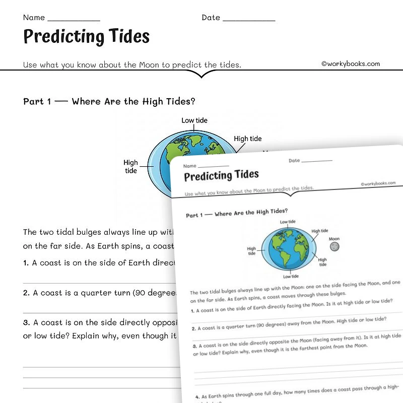 Predicting Tides — science worksheet for Grade 6, Grade 7, Grade 8, page 1 of null