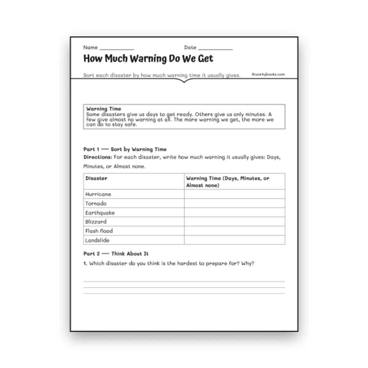 How Much Warning Do We Get — science worksheet for Grade 6, Grade 7, Grade 8, page 1 of 1