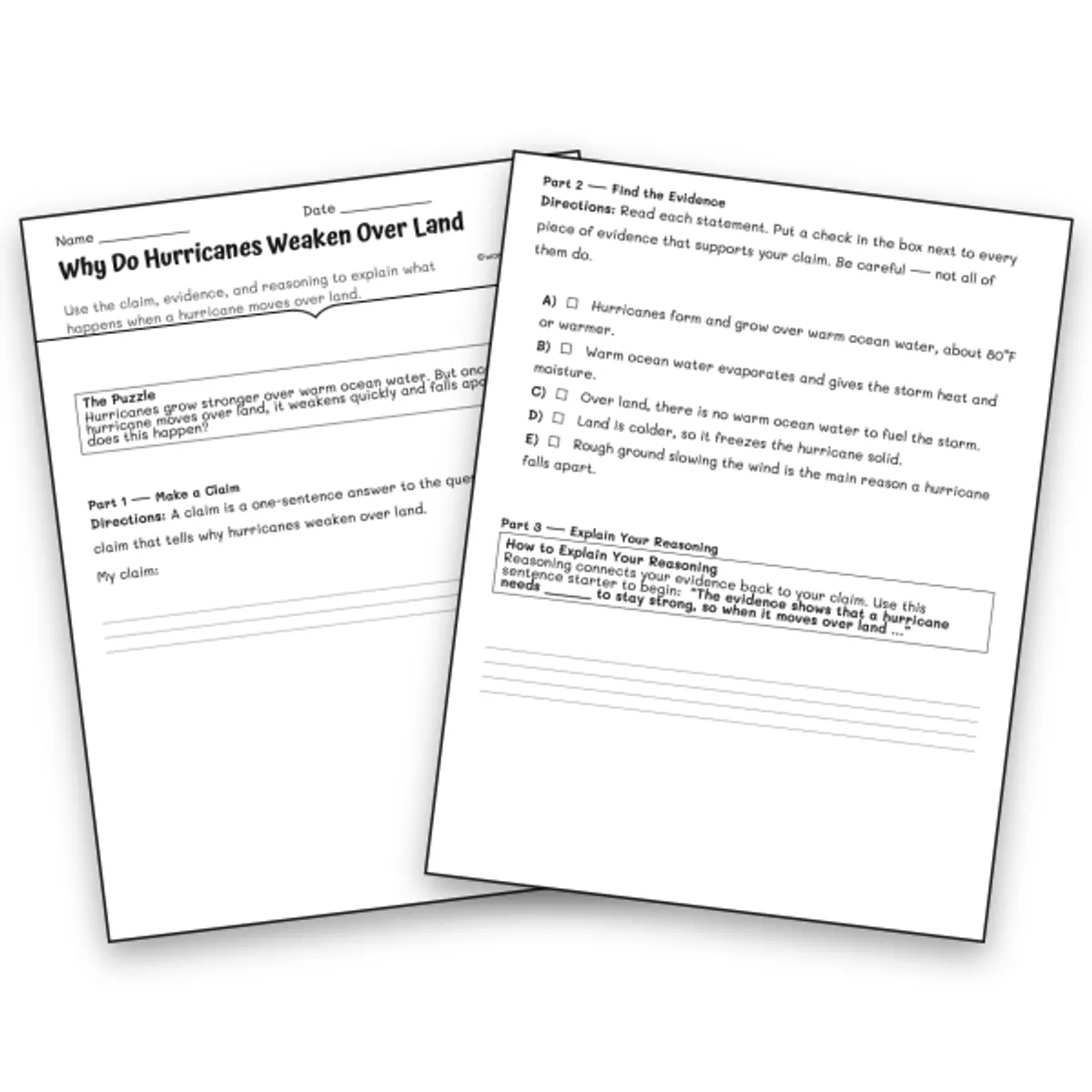 Why Do Hurricanes Weaken Over Land — science worksheet for Grade 6, Grade 7, Grade 8, page 1 of null