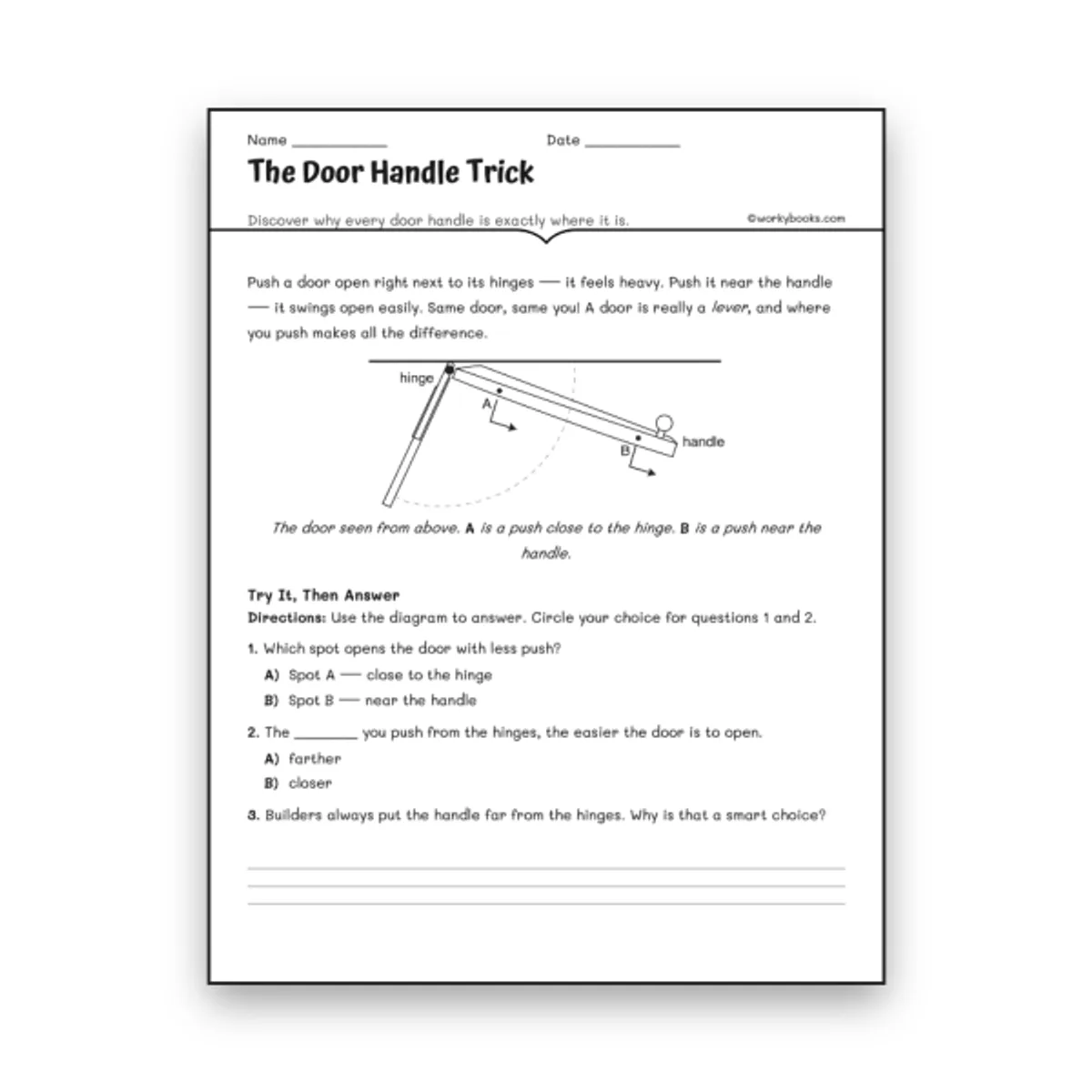 The Door Handle — science worksheet for Grade 5, Grade 6, Grade 7, page 1 of null