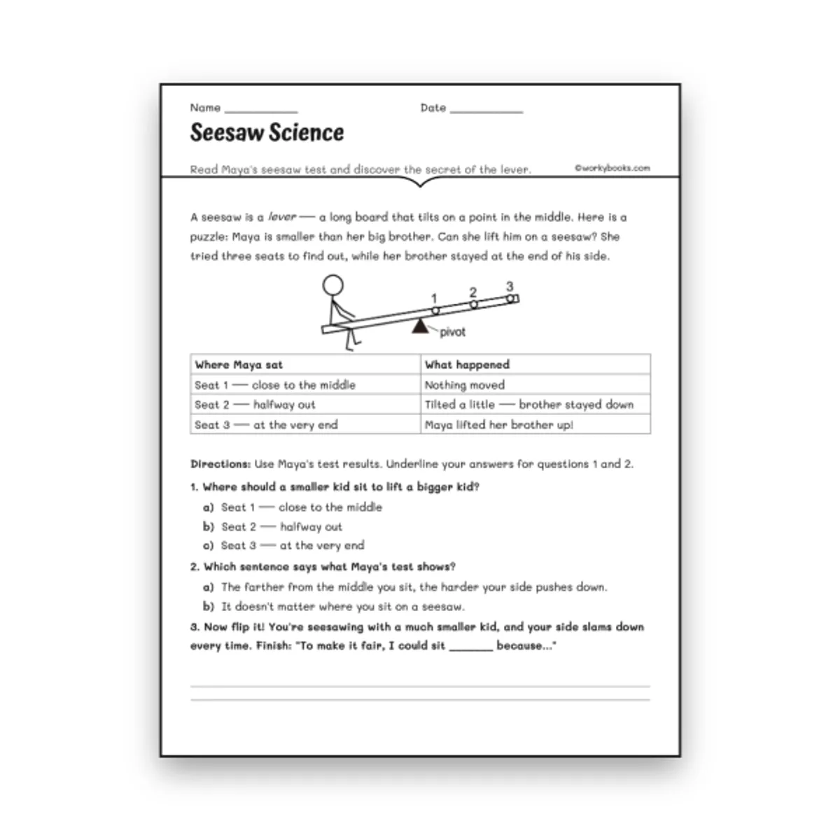 Seesaw Science — science worksheet for Grade 5, Grade 6, Grade 7, page 1 of null
