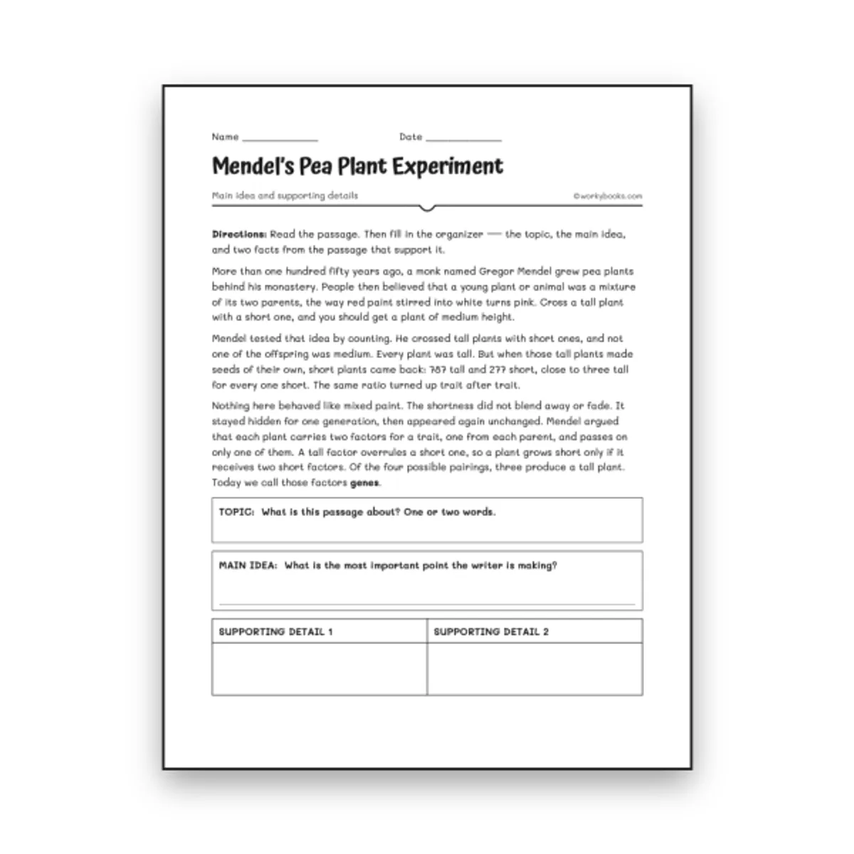 Mendel's Pea Plant Experiment — science worksheet for Grade 5, Grade 6, Grade 7, Grade 8, page 1 of null