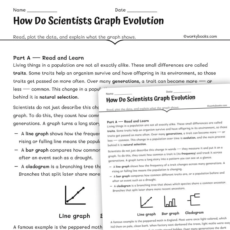 How Do Scientists Graph Evolution — science worksheet for Grade 5, Grade 6, Grade 7, Grade 8, page 1 of null