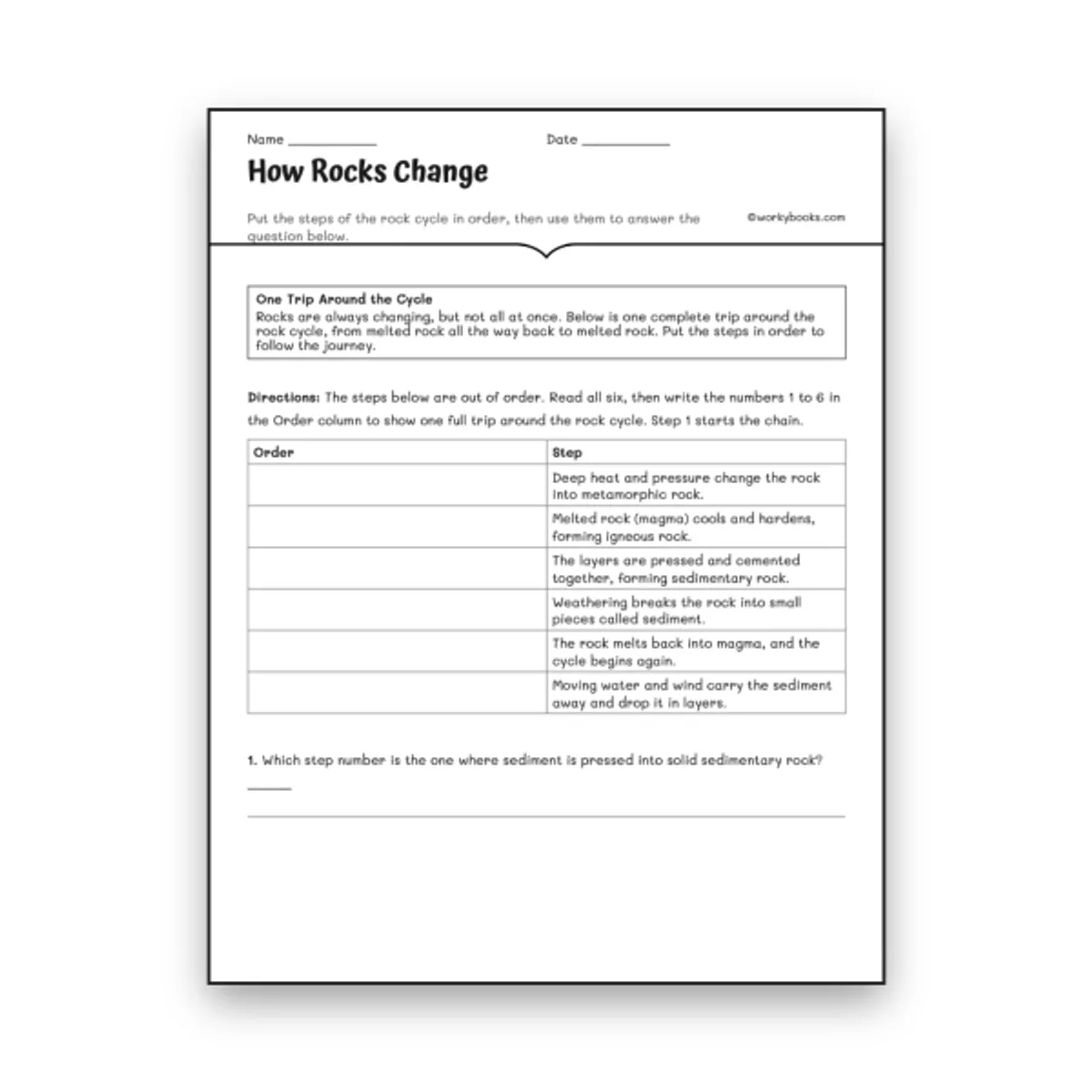 How Rocks Change — science worksheet for Grade 5, Grade 6, Grade 7, Grade 8, page 1 of 1