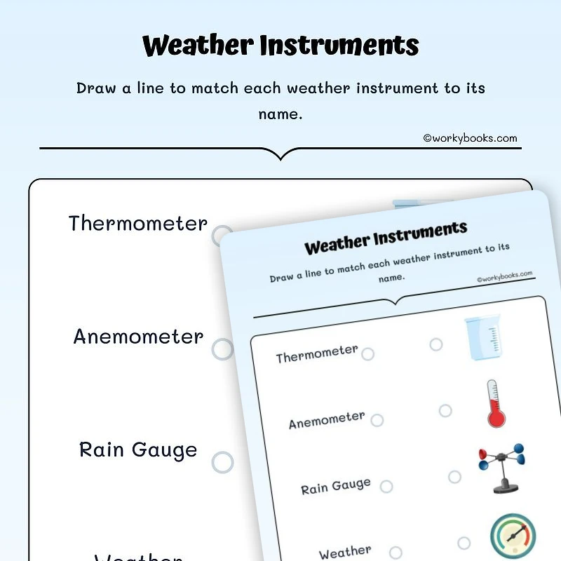 Weather Instruments — science worksheet for Grade K, Grade 1, Grade 2, Grade 3, Grade 4, Grade 5, page 1 of null