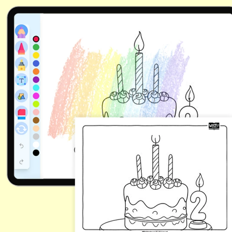 Cute Birthday Cake — coloring-pages coloring page for Grade 1, Grade 2, Grade 3, Grade 4, Grade 5, page 1 of 1