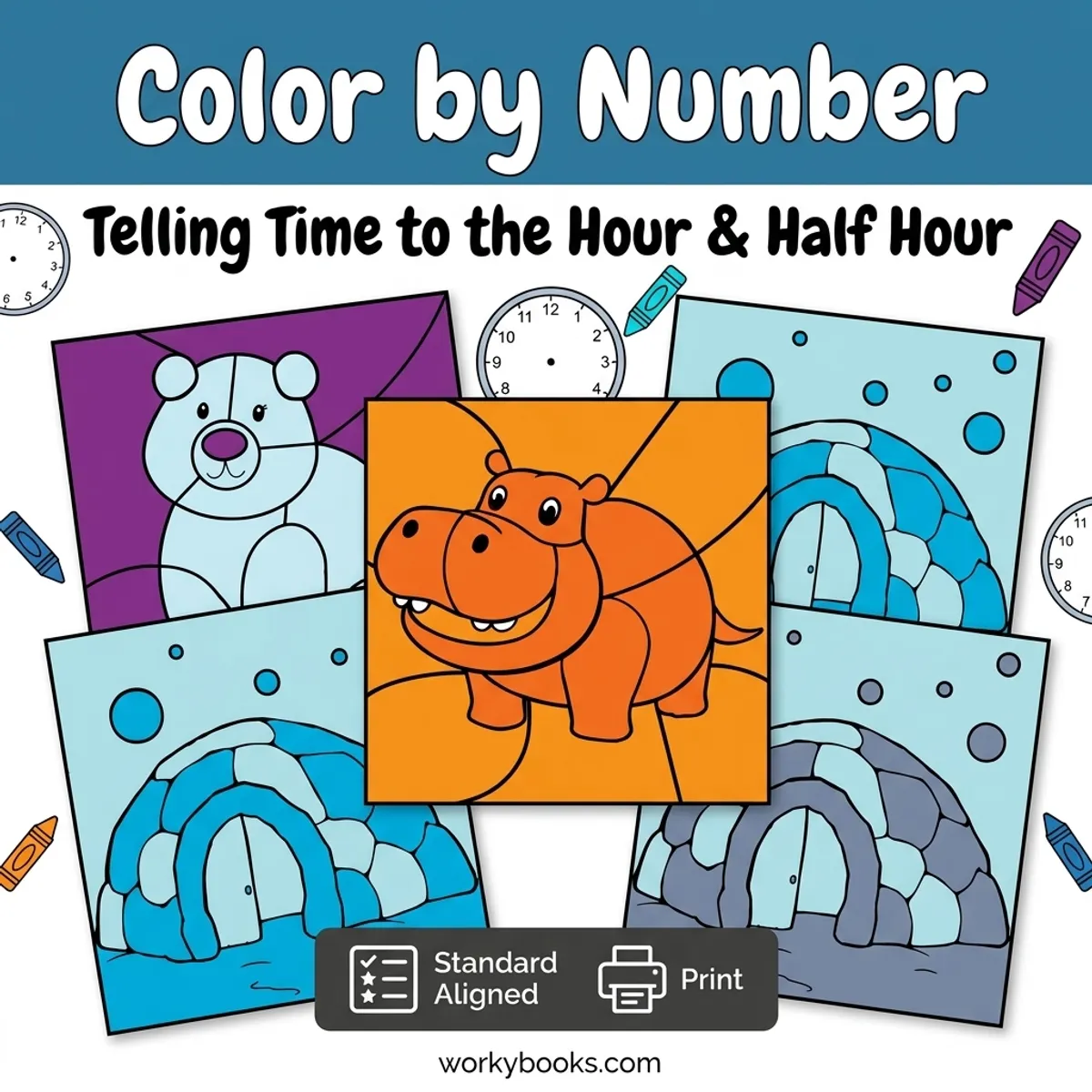 Telling Time | Color by Code | Worksheet — math bundle for Grade 1, page 1 of undefined