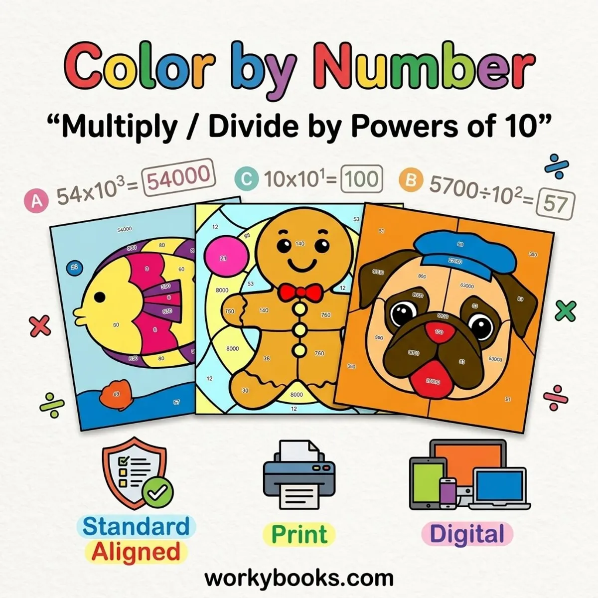 Multiplying and Dividing by Powers of 10 | Color by Number Activity — math bundle for Grade 5, page 1 of undefined