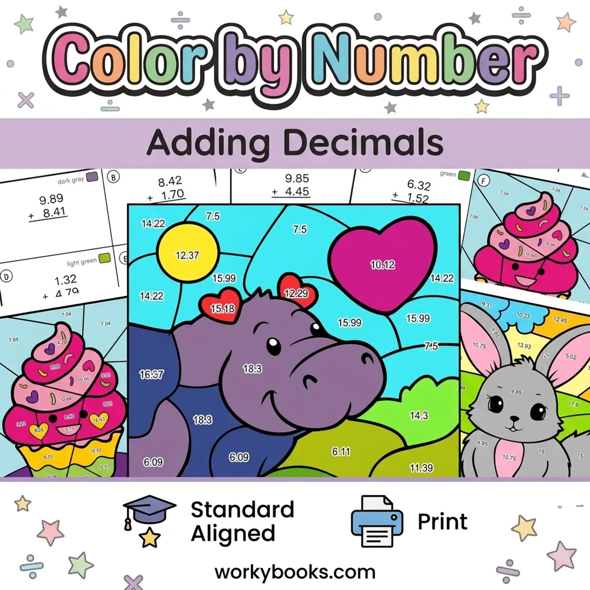 Color by Number | Adding Decimals | Math Worksheets — math bundle for Grade 5, page 1 of undefined