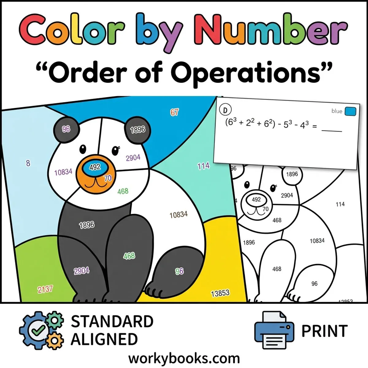 Order of Operations Exponents | Color by Number — math bundle for Grade 6, page 1 of undefined