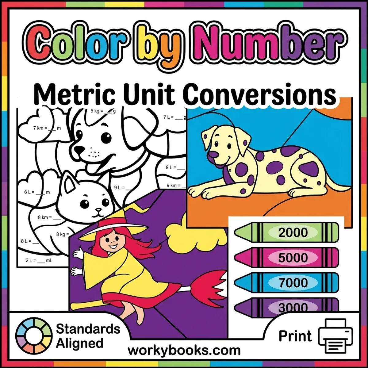 Metric Unit Conversions | Color by Number Worksheets — math bundle for Grade 4, Grade 5, page 1 of undefined