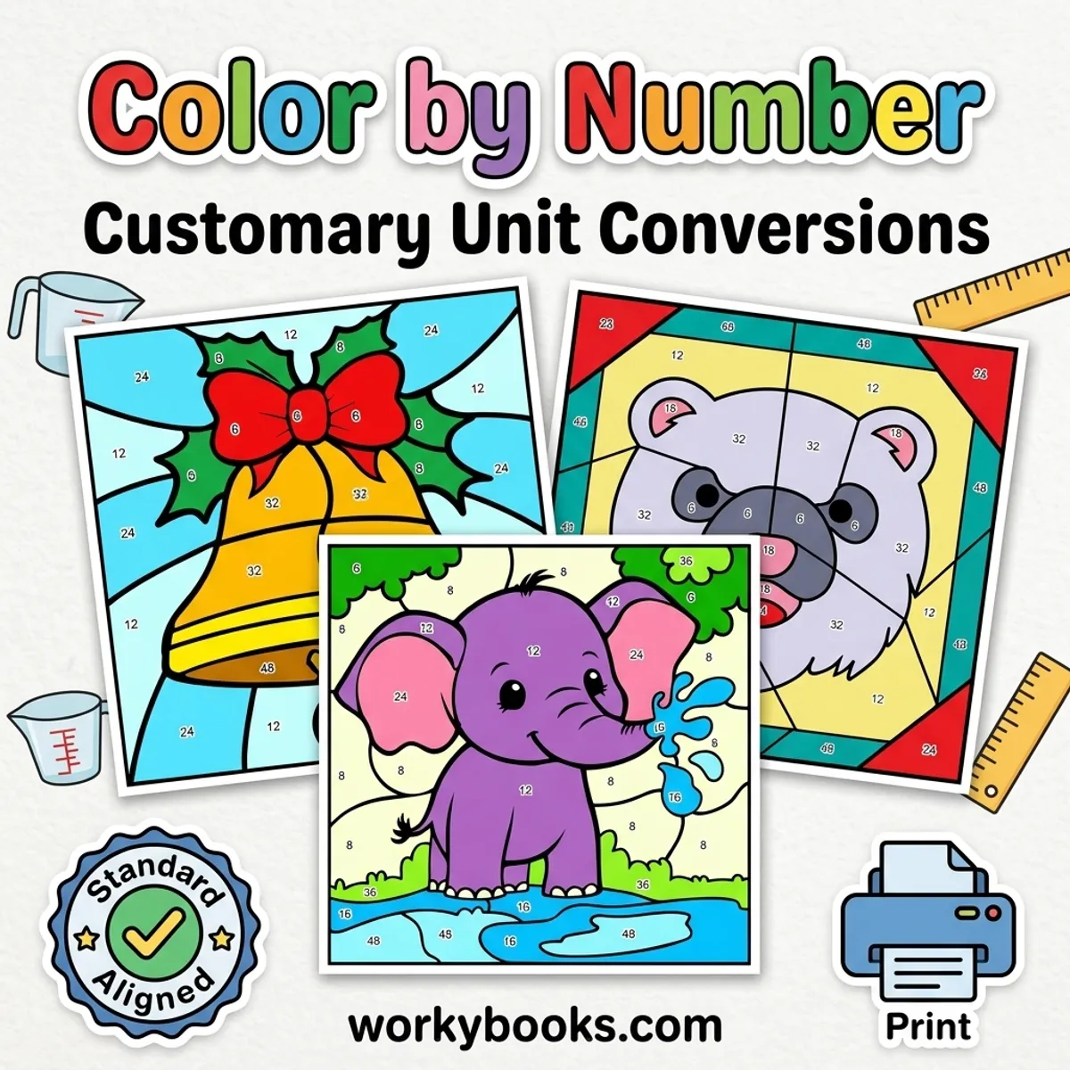 Customary Unit Conversions | Color by Number | Worksheet — math bundle for Grade 4, Grade 5, page 1 of undefined
