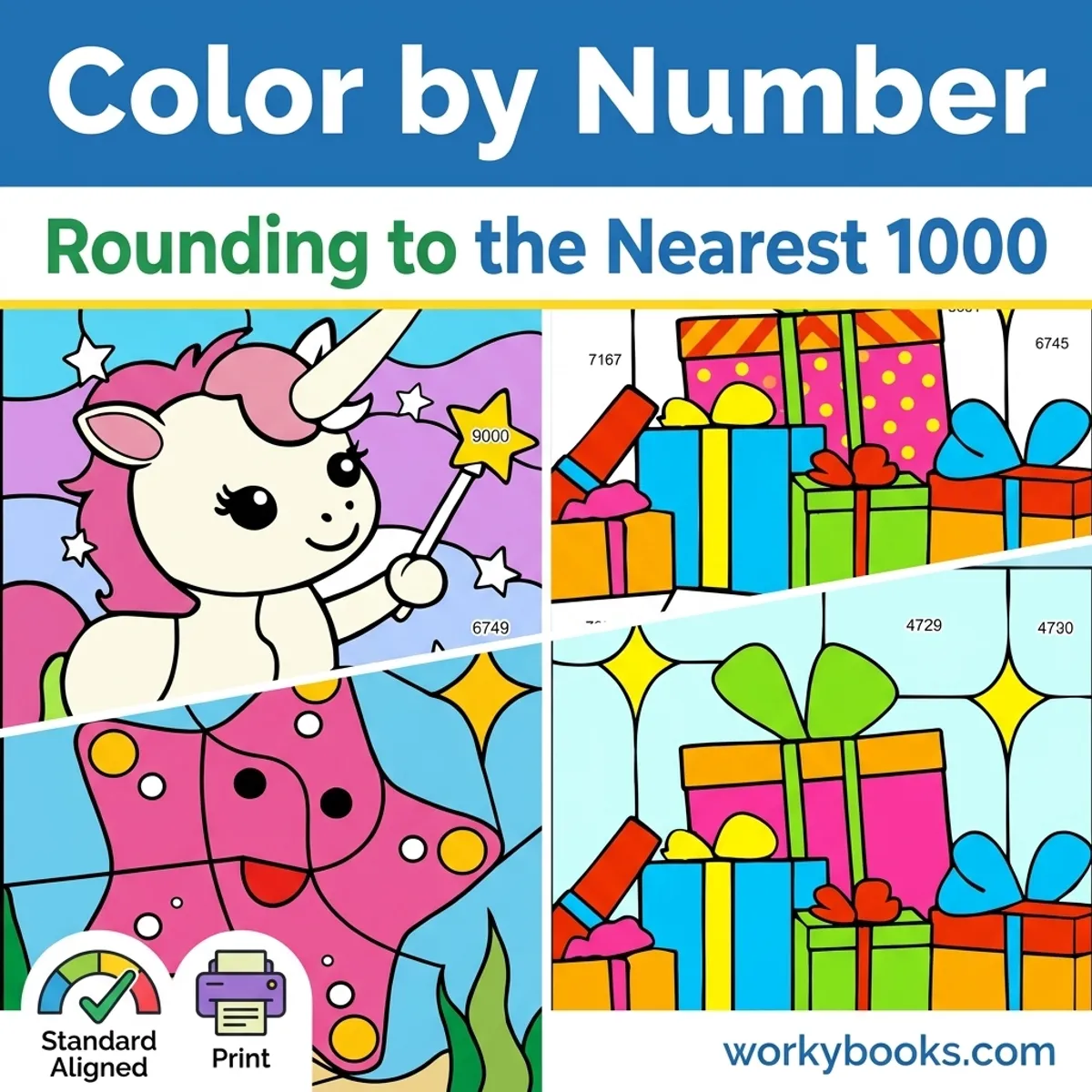 Rounding to the Nearest 1000 | Color by Number | Worksheet — math bundle for Grade 4, page 1 of undefined