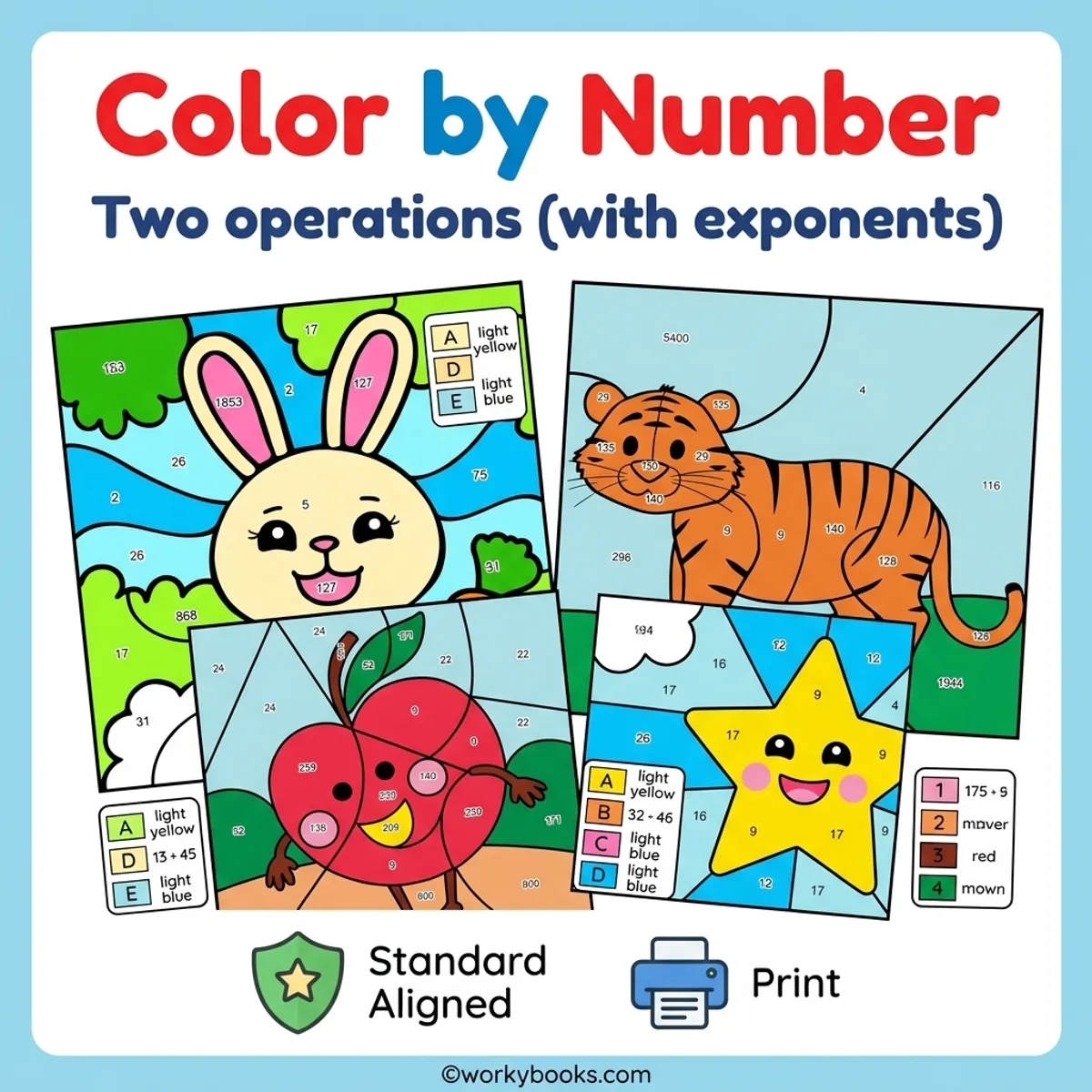 Order of Operations with Exponents | Color by Number Activity — math bundle for Grade 6, page 1 of undefined