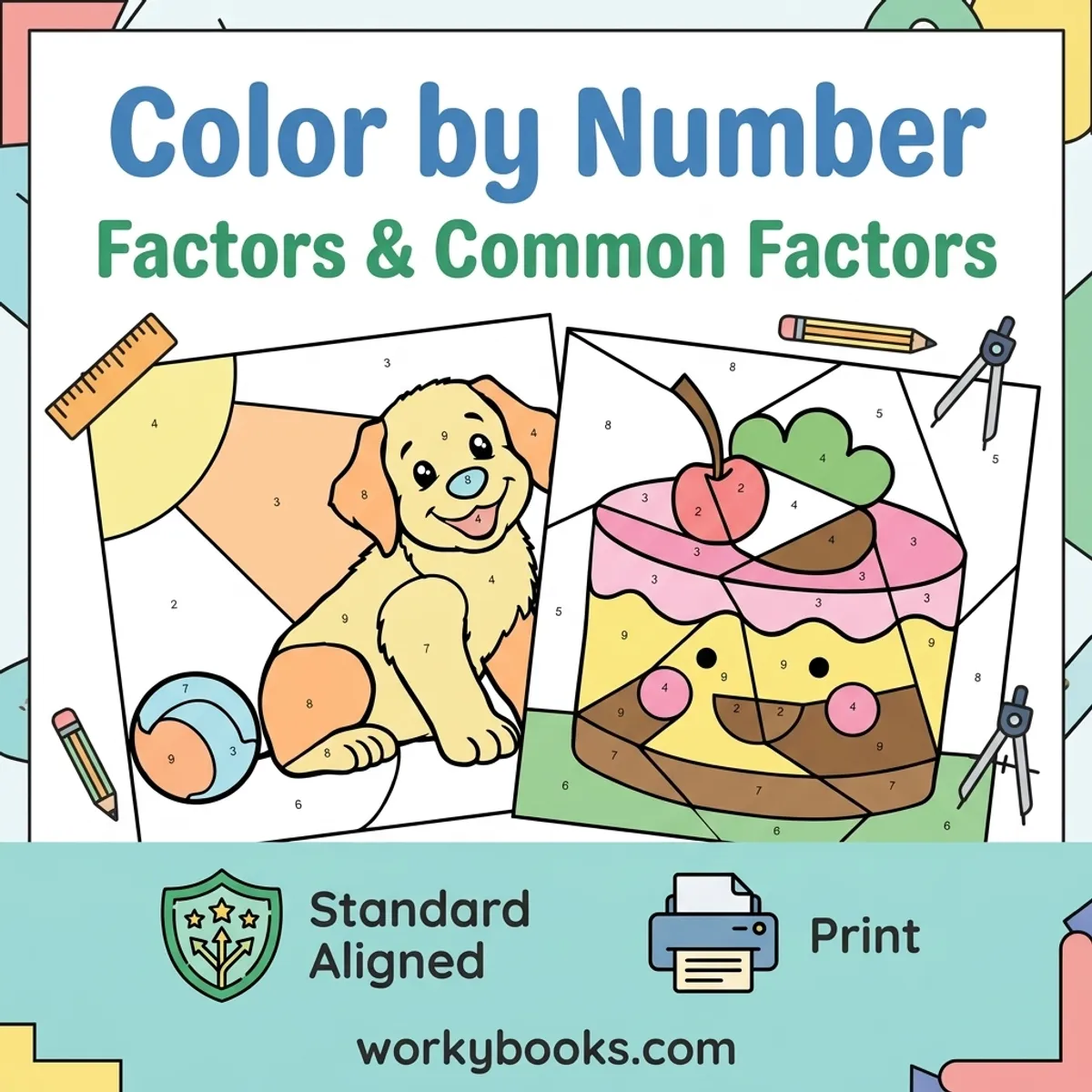 Greatest Common Factor | Color by Number | Worksheet — math bundle for Grade 4, page 1 of undefined