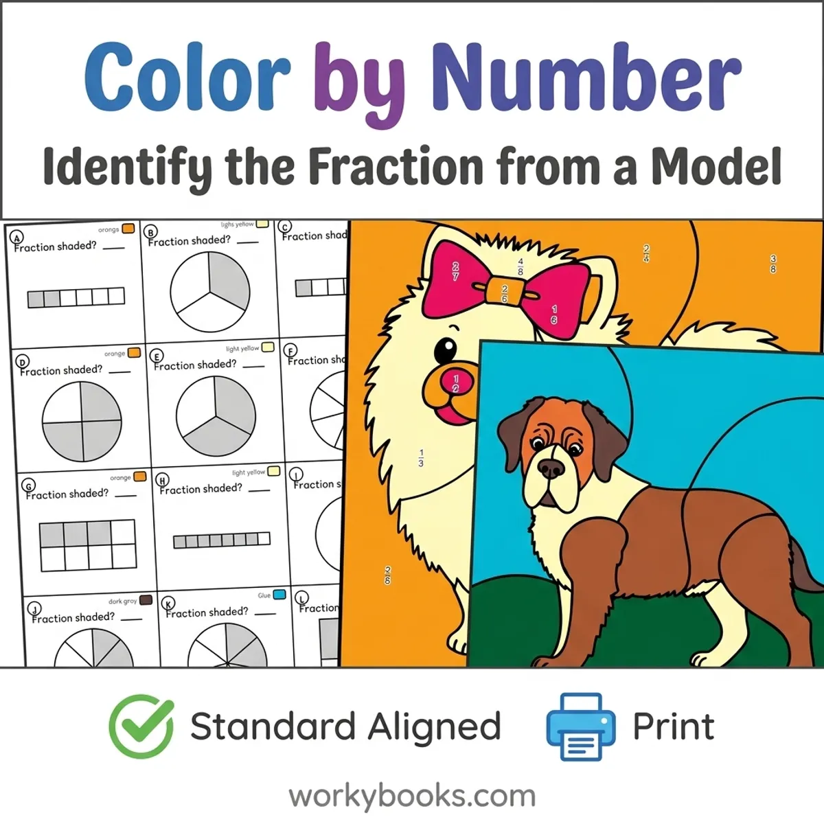 Fractions | Color by Number | Worksheet — math bundle for Grade 3, page 1 of undefined