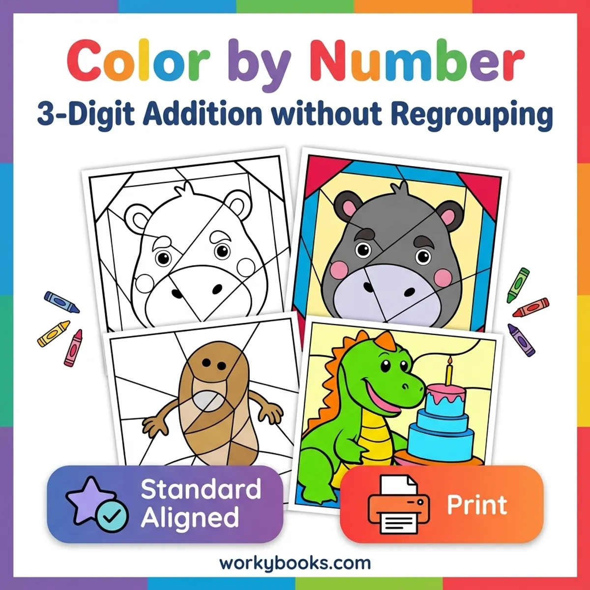 3-Digit Addition without Regrouping | Color by Number | Worksheets — math bundle for Grade 2, Grade 3, page 1 of undefined